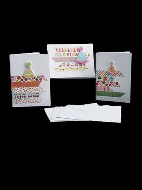 3 Handmade Birthday Greeting Card and Note Cards 4x5.5 Washi Tape Birthday Hats